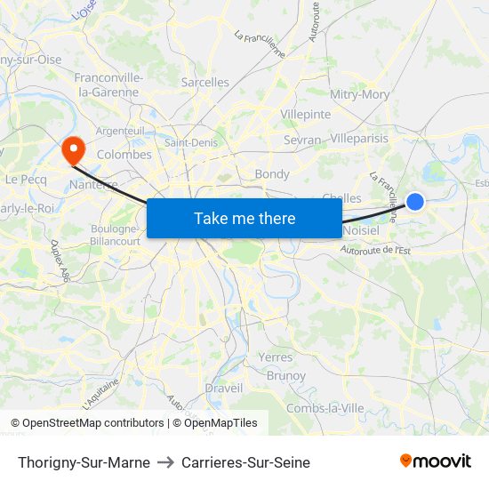 Thorigny-Sur-Marne to Carrieres-Sur-Seine map
