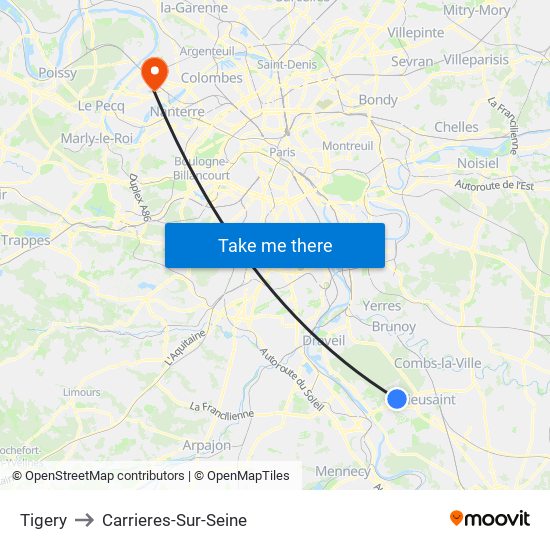 Tigery to Carrieres-Sur-Seine map
