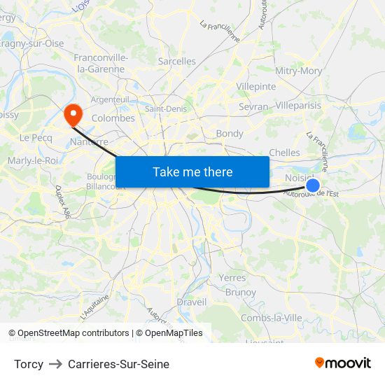 Torcy to Carrieres-Sur-Seine map