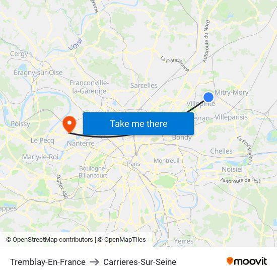 Tremblay-En-France to Carrieres-Sur-Seine map