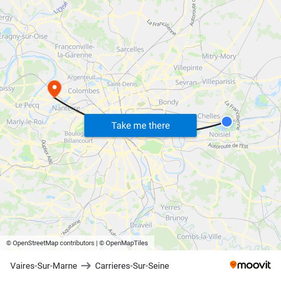 Vaires-Sur-Marne to Carrieres-Sur-Seine map