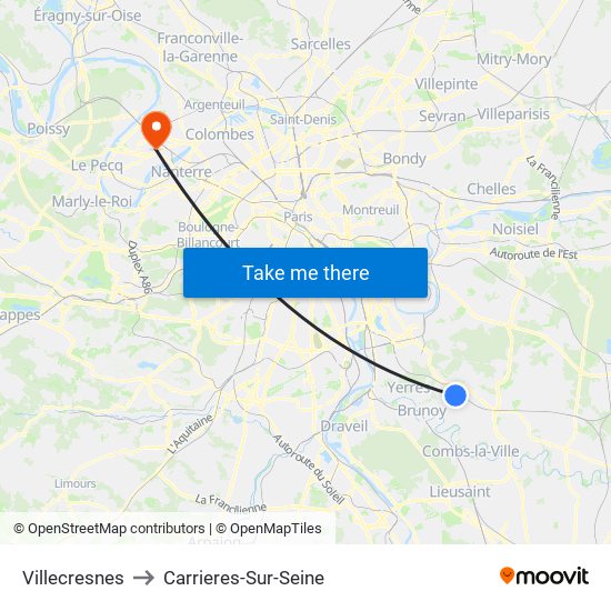 Villecresnes to Carrieres-Sur-Seine map