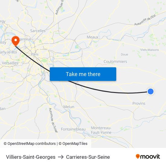 Villiers-Saint-Georges to Carrieres-Sur-Seine map