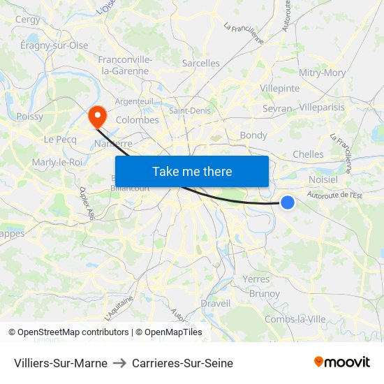 Villiers-Sur-Marne to Carrieres-Sur-Seine map