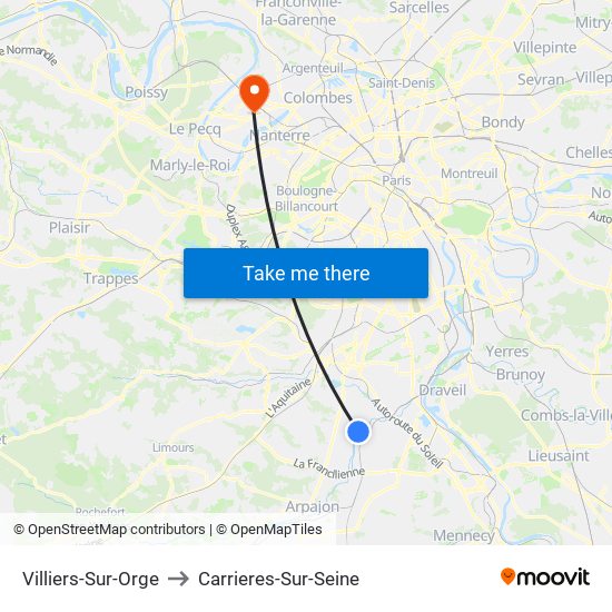 Villiers-Sur-Orge to Carrieres-Sur-Seine map
