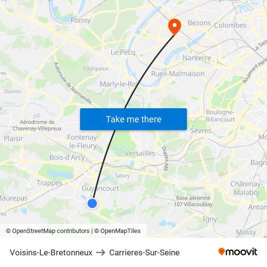 Voisins-Le-Bretonneux to Carrieres-Sur-Seine map