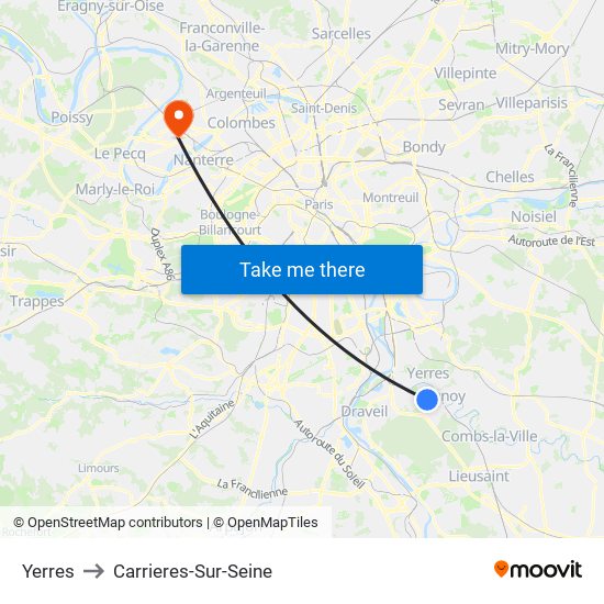 Yerres to Carrieres-Sur-Seine map