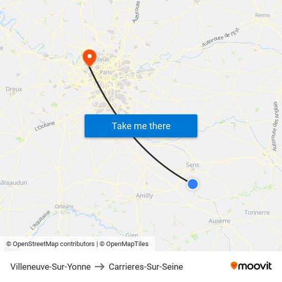 Villeneuve-Sur-Yonne to Carrieres-Sur-Seine map