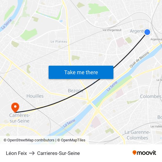 Léon Feix to Carrieres-Sur-Seine map