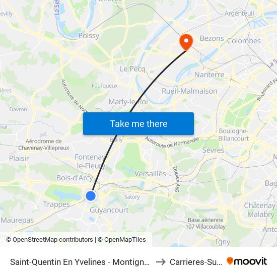 Saint-Quentin En Yvelines - Montigny-Le-Bretonneux to Carrieres-Sur-Seine map