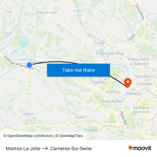 Mantes-La-Jolie to Carrieres-Sur-Seine map