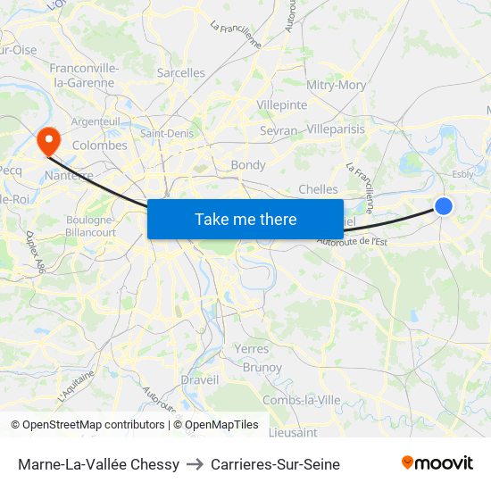 Marne-La-Vallée Chessy to Carrieres-Sur-Seine map