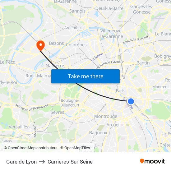 Gare de Lyon to Carrieres-Sur-Seine map