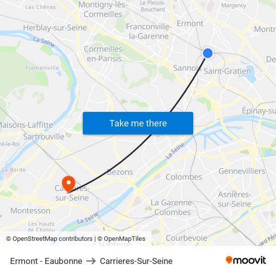 Ermont - Eaubonne to Carrieres-Sur-Seine map