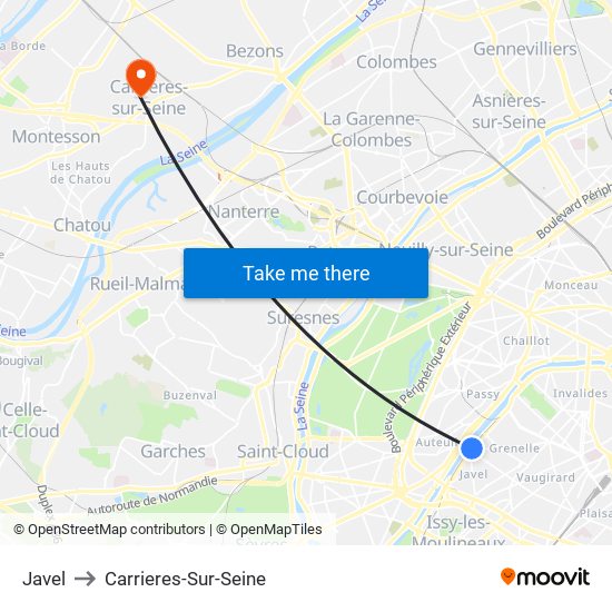 Javel to Carrieres-Sur-Seine map