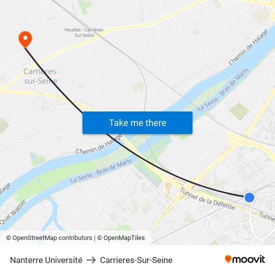 Nanterre Université to Carrieres-Sur-Seine map