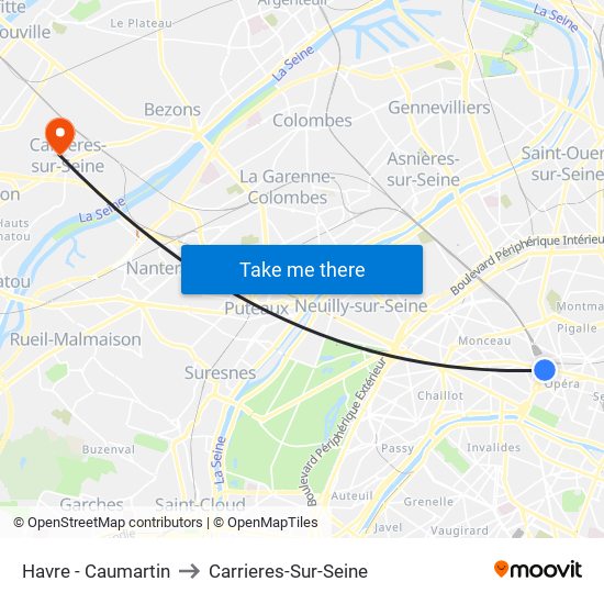 Havre - Caumartin to Carrieres-Sur-Seine map