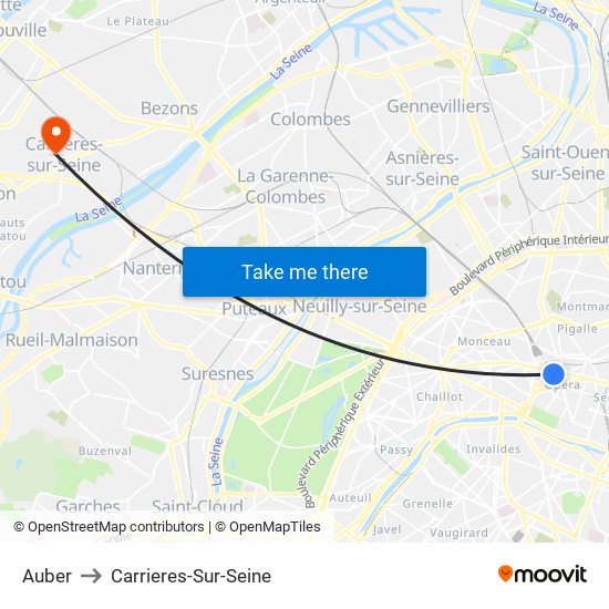 Auber to Carrieres-Sur-Seine map