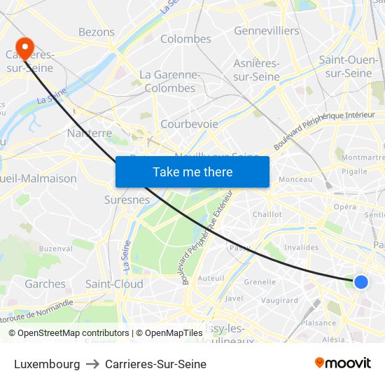 Luxembourg to Carrieres-Sur-Seine map