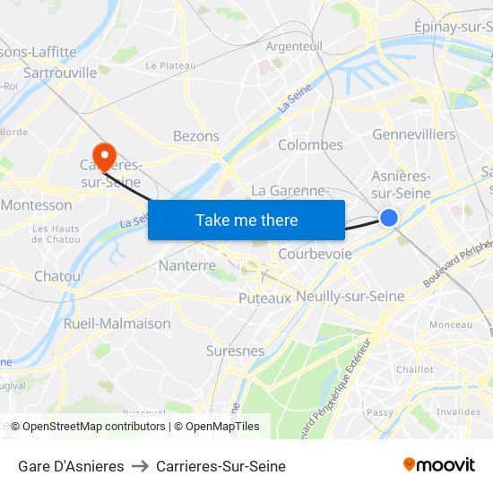 Gare D'Asnieres to Carrieres-Sur-Seine map