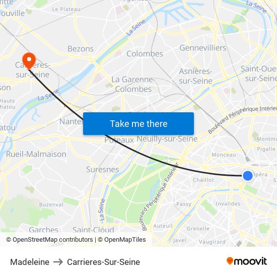 Madeleine to Carrieres-Sur-Seine map