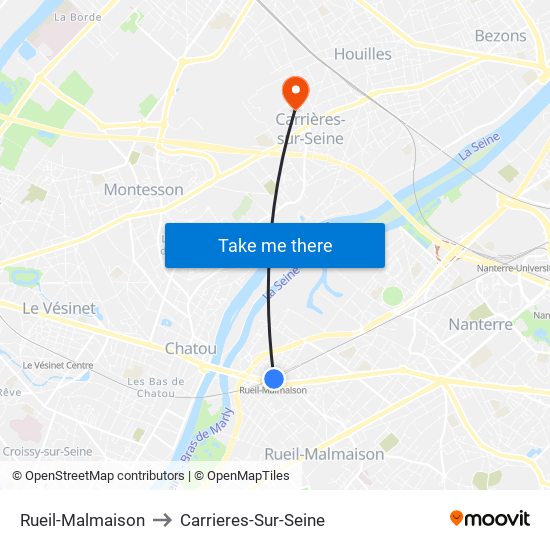 Rueil-Malmaison to Carrieres-Sur-Seine map