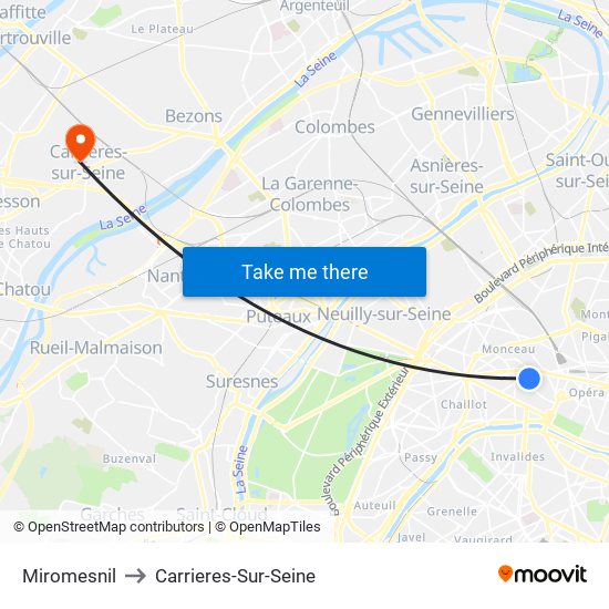 Miromesnil to Carrieres-Sur-Seine map