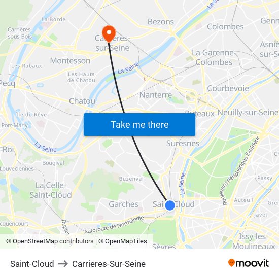 Saint-Cloud to Carrieres-Sur-Seine map