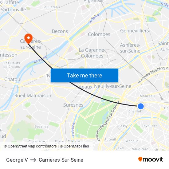 George V to Carrieres-Sur-Seine map