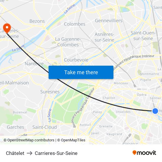 Châtelet to Carrieres-Sur-Seine map