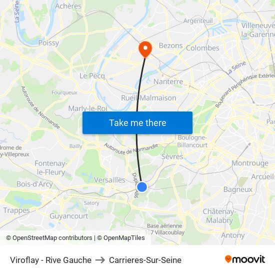 Viroflay - Rive Gauche to Carrieres-Sur-Seine map