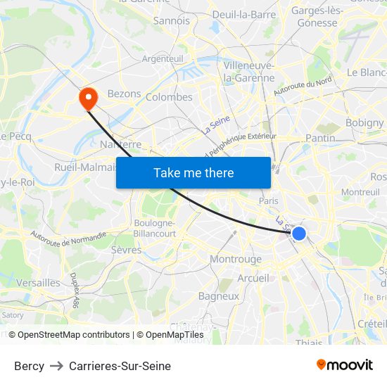 Bercy to Carrieres-Sur-Seine map