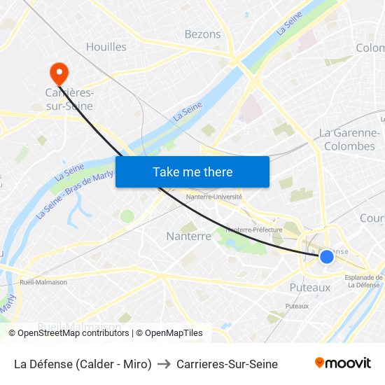 La Défense (Calder - Miro) to Carrieres-Sur-Seine map