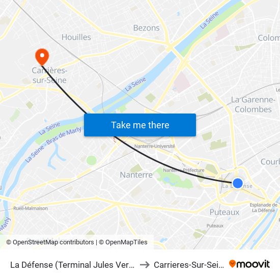 La Défense (Terminal Jules Verne) to Carrieres-Sur-Seine map