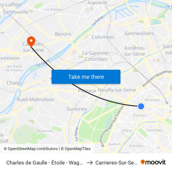 Charles de Gaulle - Étoile - Wagram to Carrieres-Sur-Seine map