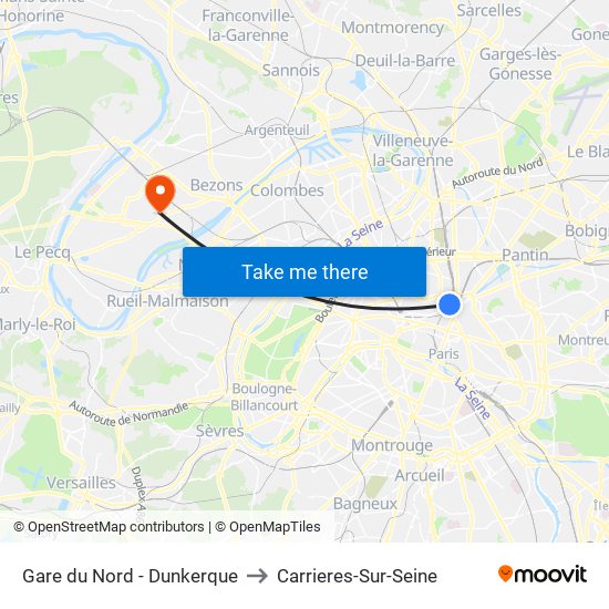 Gare du Nord - Dunkerque to Carrieres-Sur-Seine map