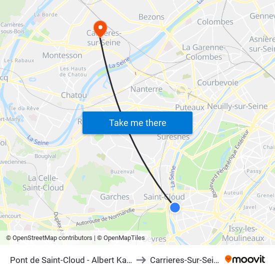 Pont de Saint-Cloud - Albert Kahn to Carrieres-Sur-Seine map