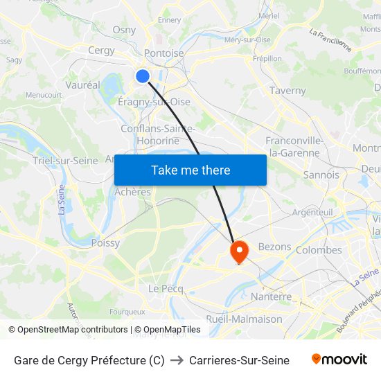 Gare de Cergy Préfecture (C) to Carrieres-Sur-Seine map