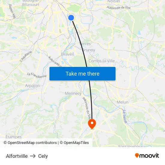 Alfortville to Cely map