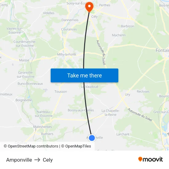Amponville to Cely map