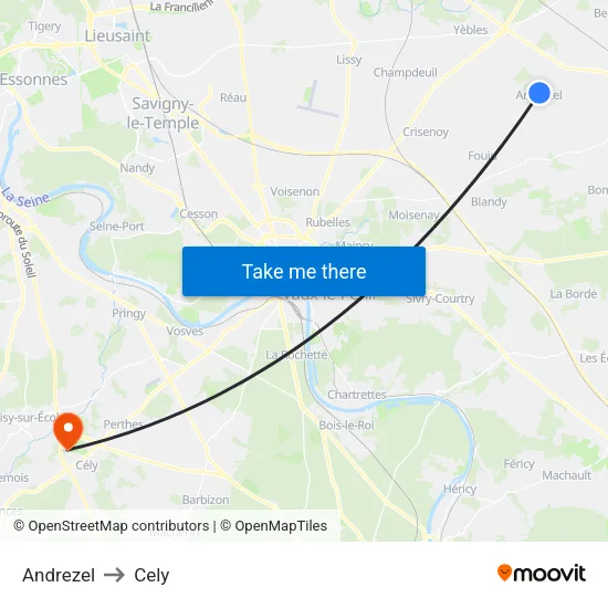 Andrezel to Cely map