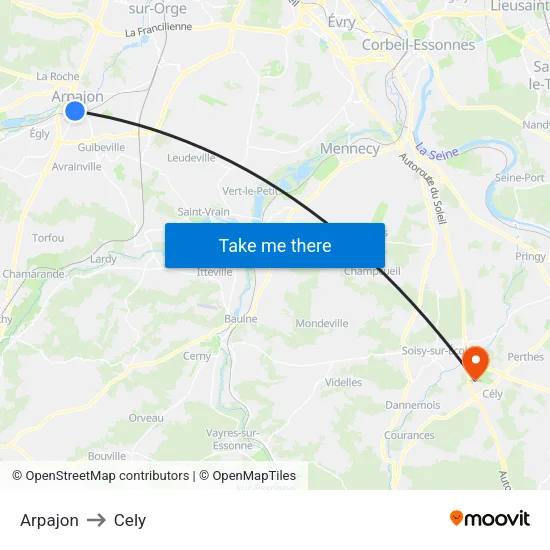 Arpajon to Cely map