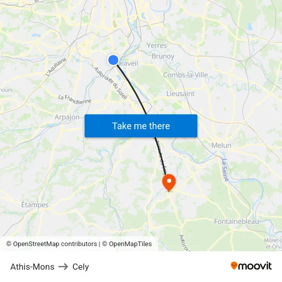 Athis-Mons to Cely map