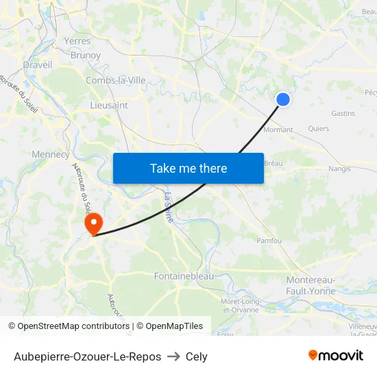 Aubepierre-Ozouer-Le-Repos to Cely map