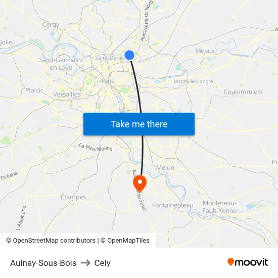Aulnay-Sous-Bois to Cely map