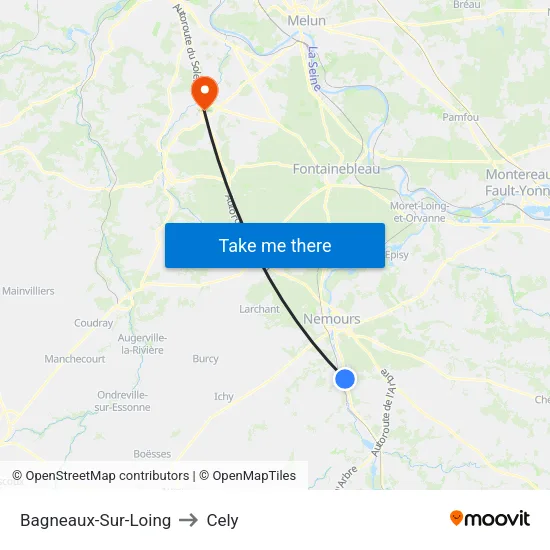 Bagneaux-Sur-Loing to Cely map