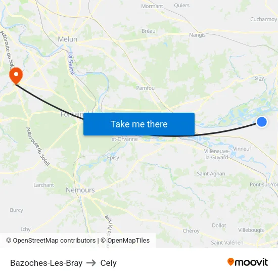 Bazoches-Les-Bray to Cely map