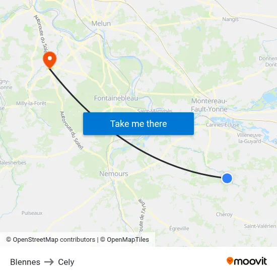 Blennes to Cely map