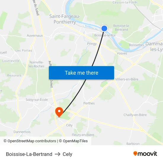 Boissise-La-Bertrand to Cely map