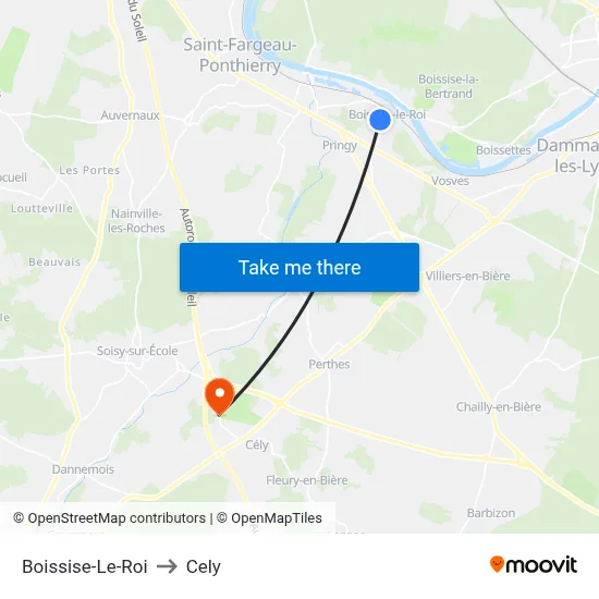 Boissise-Le-Roi to Cely map